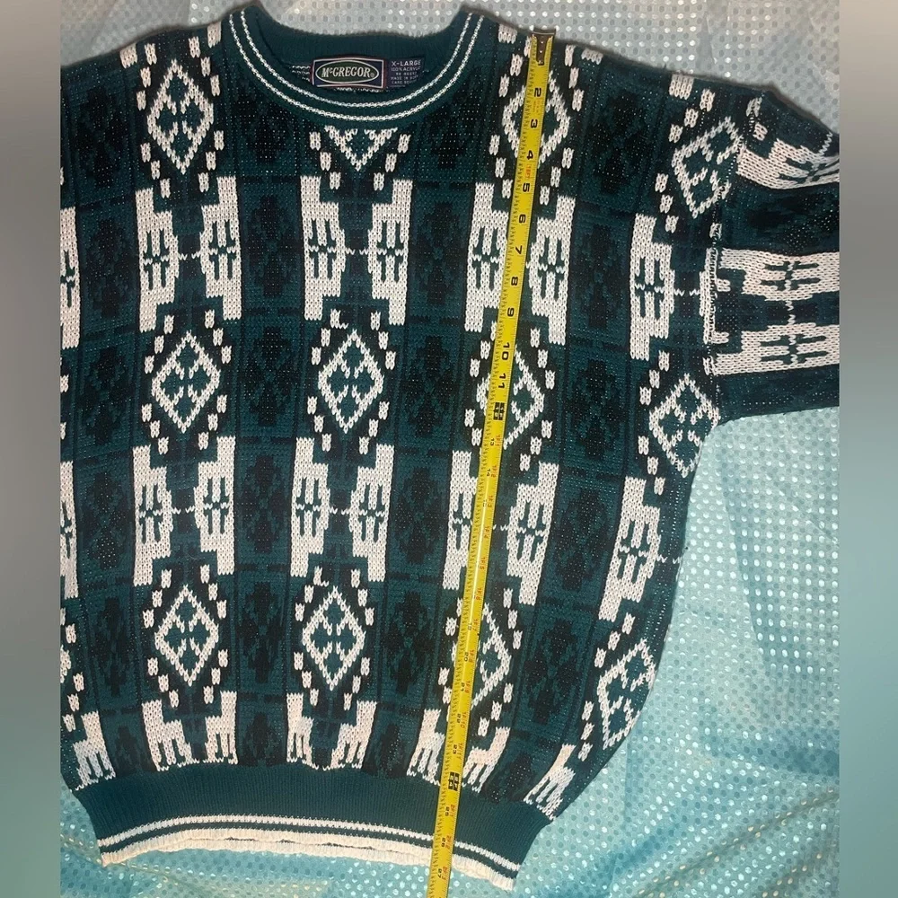 Vintage McGregor Patterned Blue Black Acrylic Knit Crewneck sz XL